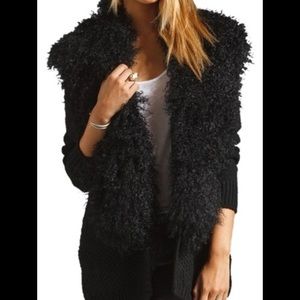 Vince Genuine Sheep Fur Collar Wool Cardigan